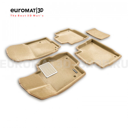 Текстильные 3D коврики Euromat3D Lux в салон для Mercedes GLE-Class (W167) (2019-) № EM3D-003509T Бежевые